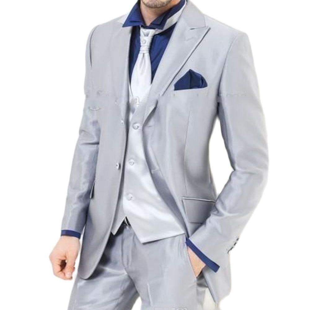 Men Formal Wear For Dinner - Wykonane na zamówienie srebrne błyszczące satynowe