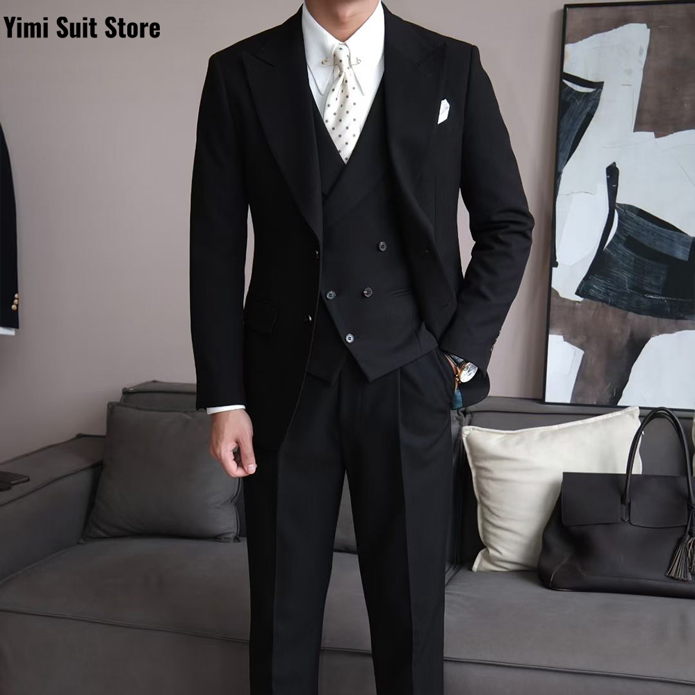 Men Formal Wear Modern - Czarne, wysokiej jakości garnitury męskie, 3-częściowe,
