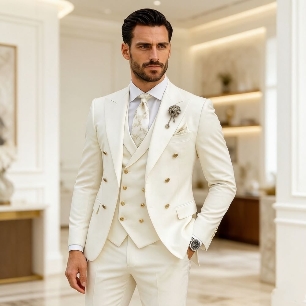Men Formal Wear Modern - Męski garnitur ślubny w kolorze kości