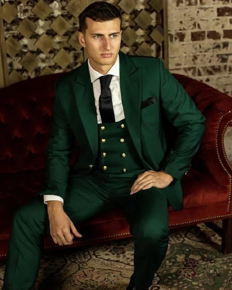 Men Formal Wear Green - Zielone Klasyczne Garnitury Męskie Formalne Ślubne