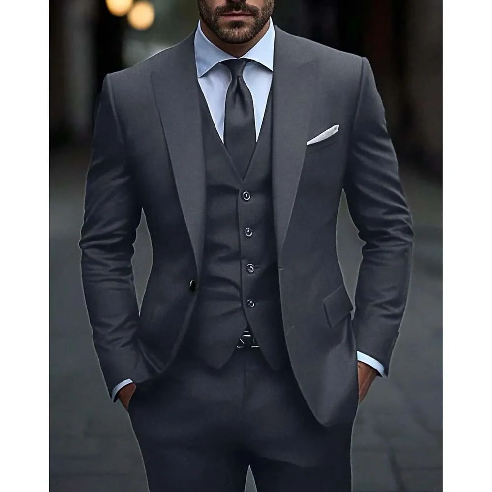 Slim Fit Suit Set - Ciemnoszary Wysokiej jakości garnitur męski Slim