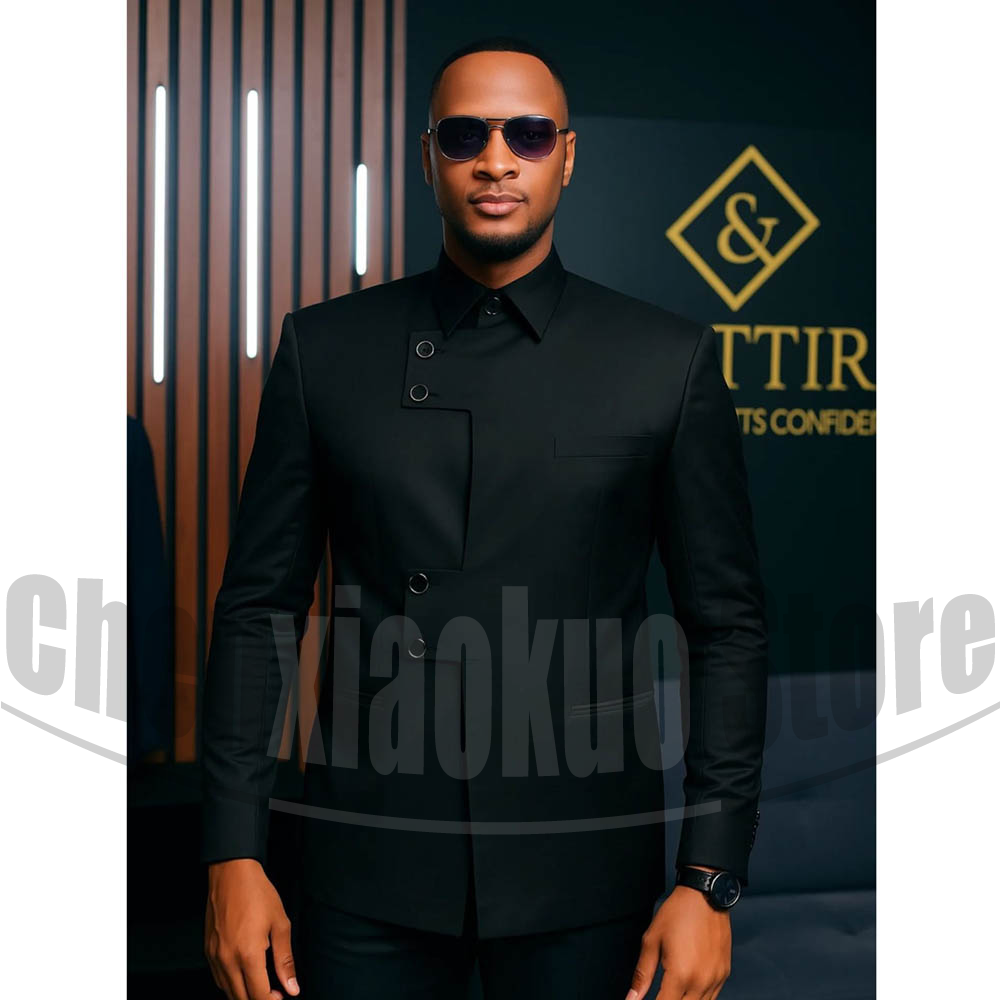 Men Formal Wear Modern - Męski garnitur z mandaryńskim kołnierzykiem, 2-częściowy,