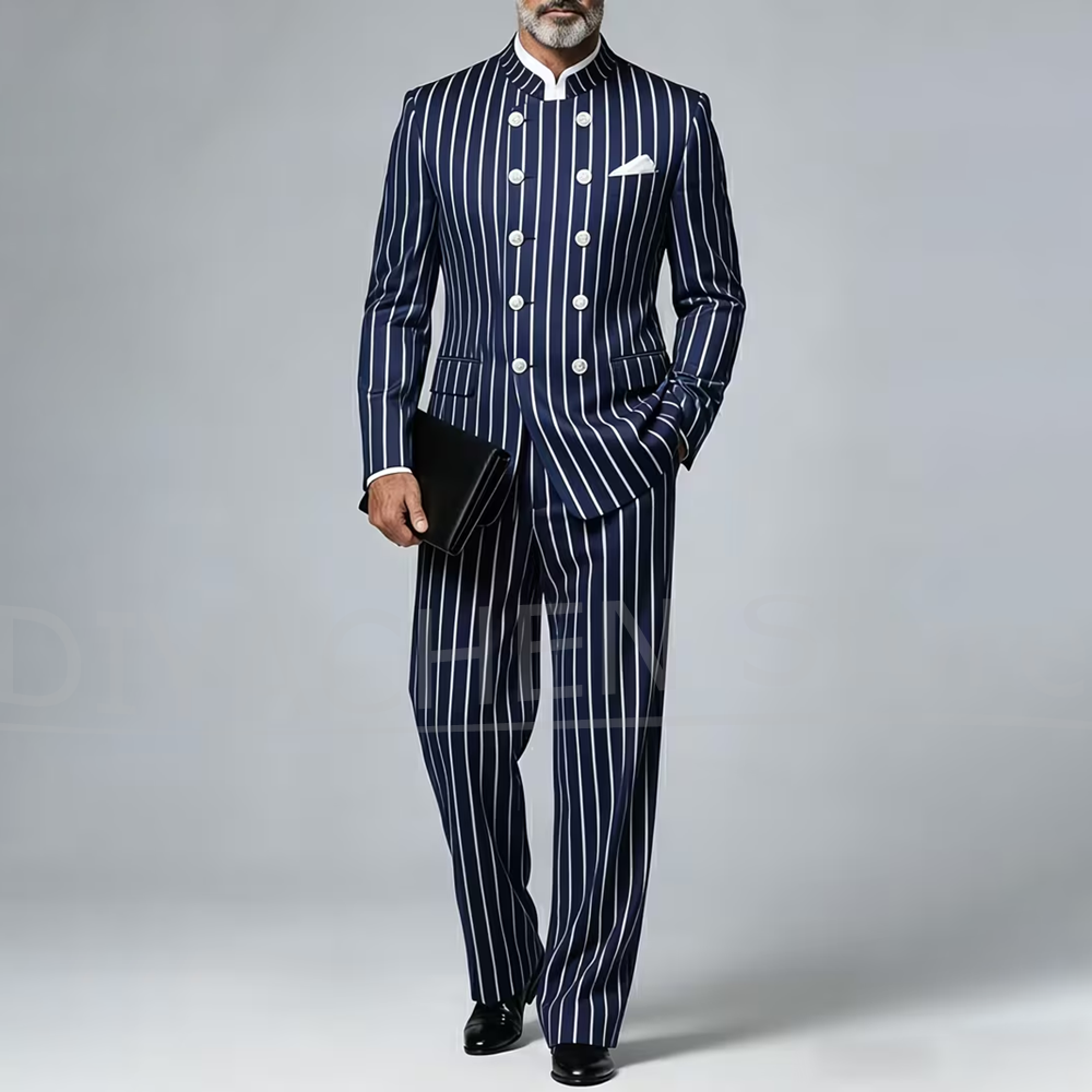 Men Formal Wear With Blazer - Męski garnitur w paski, dwuczęściowy, z