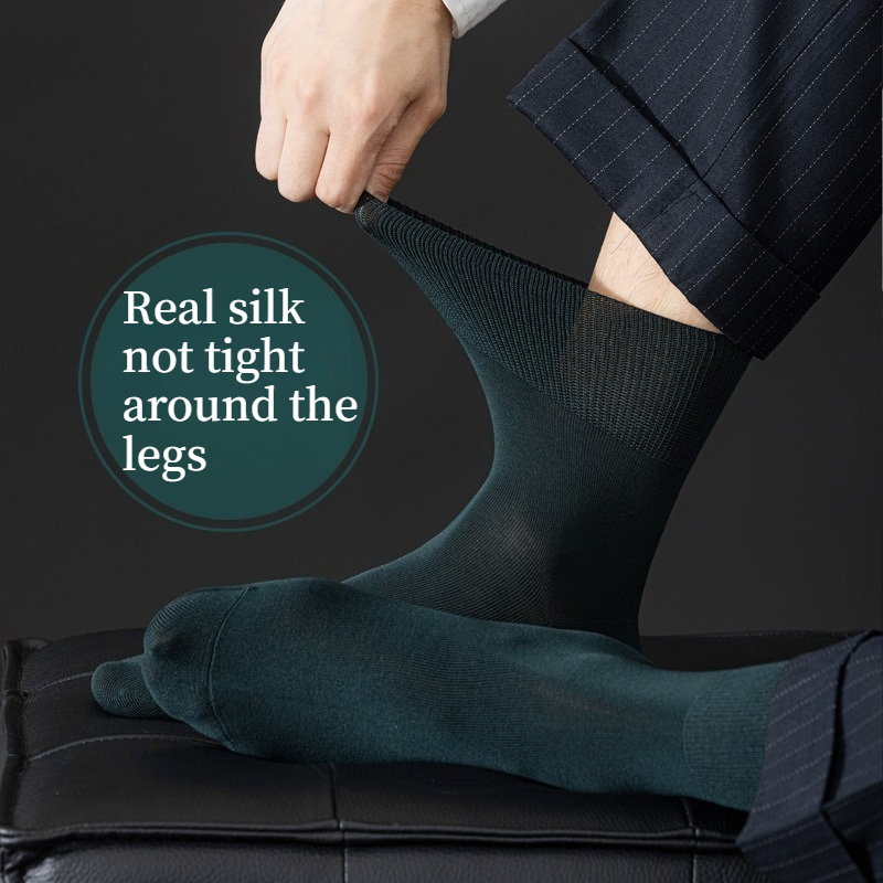 Men Formal Wear Green - Męskie skarpetki biznesowe z prawdziwego jedwabiu,
