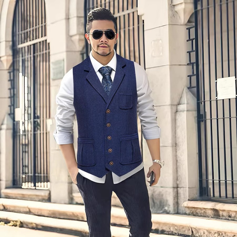 Men'S Formal Wear No Suit - Męska kamizelka garniturowa z tweedu w