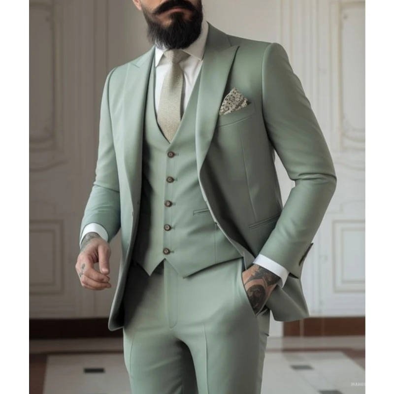 Men Formal Wear Green - Jasnozielony Garnitury Męskie Garnitury 3-częściowe Garnitury