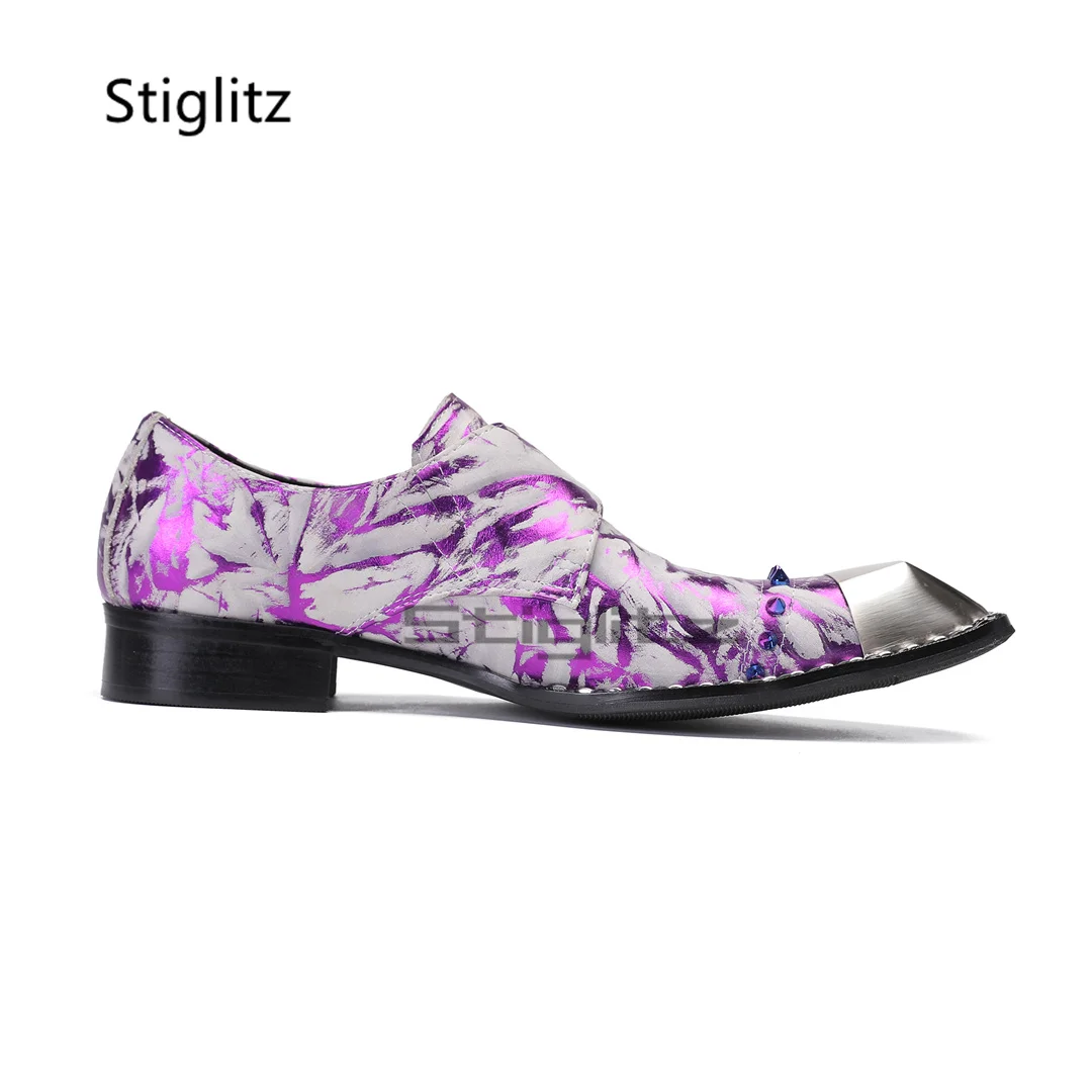 Men Formal Party Wear Dress - Fioletowe nadruki oryginalne skórzane buty męskie