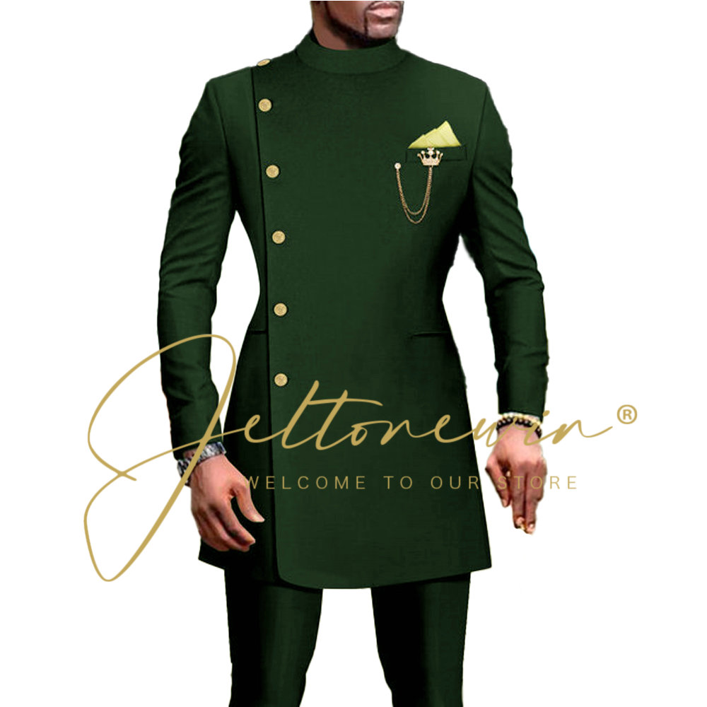 Men Formal Wear Green - Ciemne zielony garnitur dla mężczyzn dwurzędowe