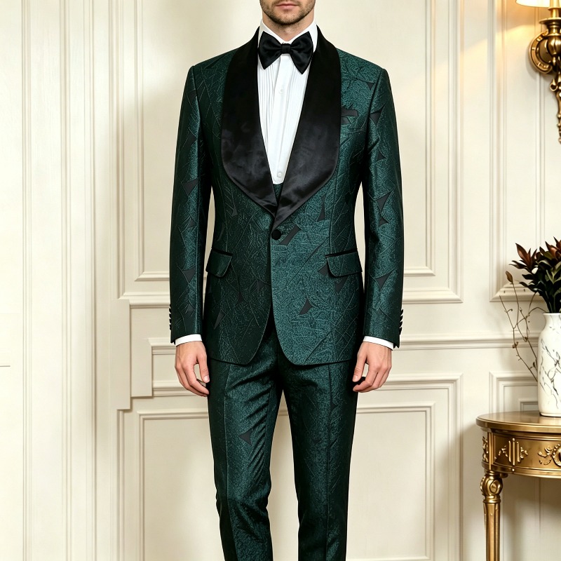 Men Formal Wear Green - Męski garnitur ślubny na studniówkę, ciemnozielony,