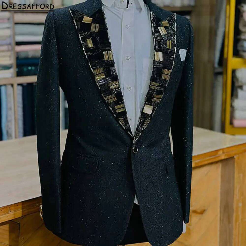 Men'S Formal Wear No Suit - Czarny Męski Garnitur Biznesowy z Kryształkami