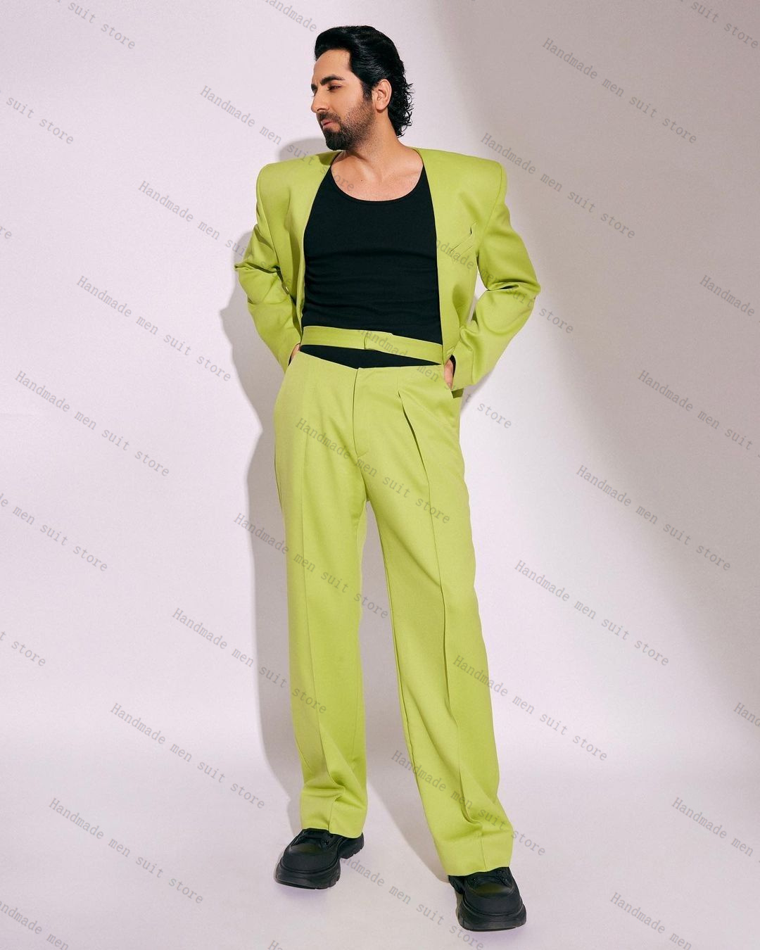 Męski garnitur w kolorze zielo – Men Formal Wear Green recenzja i cena