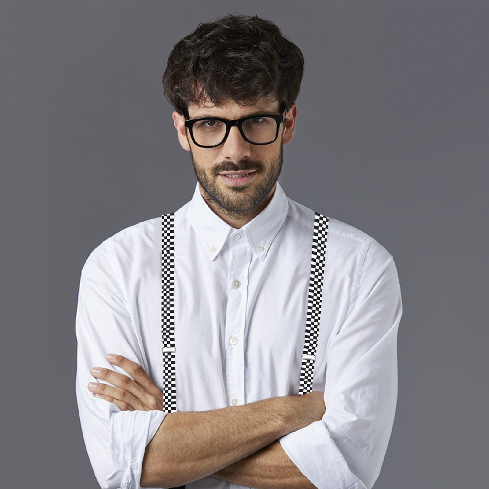 Szelki w kratkę czarno-białe z – Suspender Clip Formal recenzja i cena