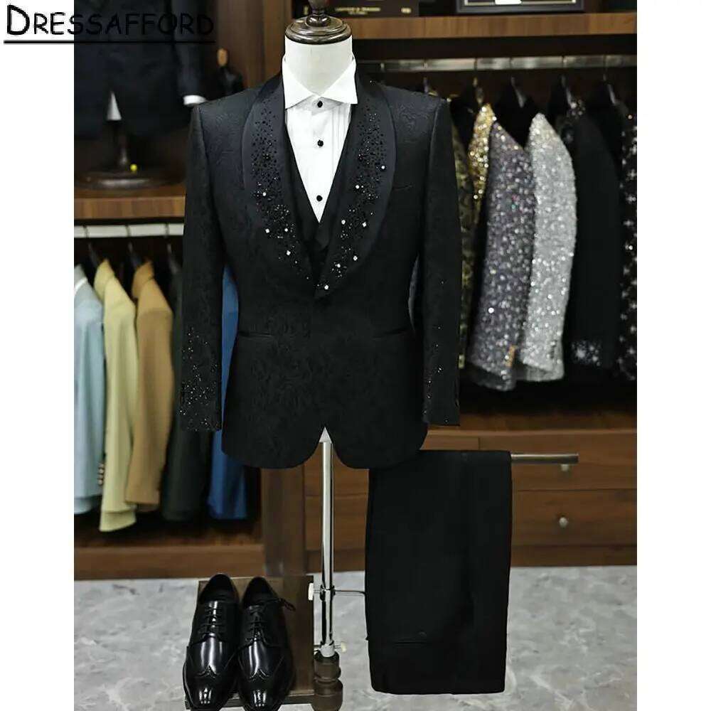 Czarny żakardowy garnitur męsk – Men'S Formal Wear No Suit recenzja i cena