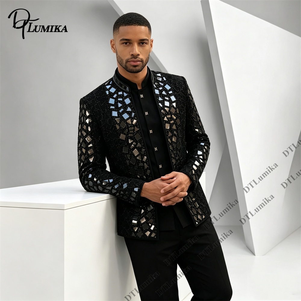 Męski czarny garnitur z mandar – Men Formal Wear With Blazer recenzja i cena