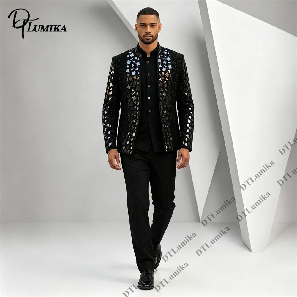 Męski czarny garnitur z mandar – Men Formal Wear With Blazer recenzja i cena