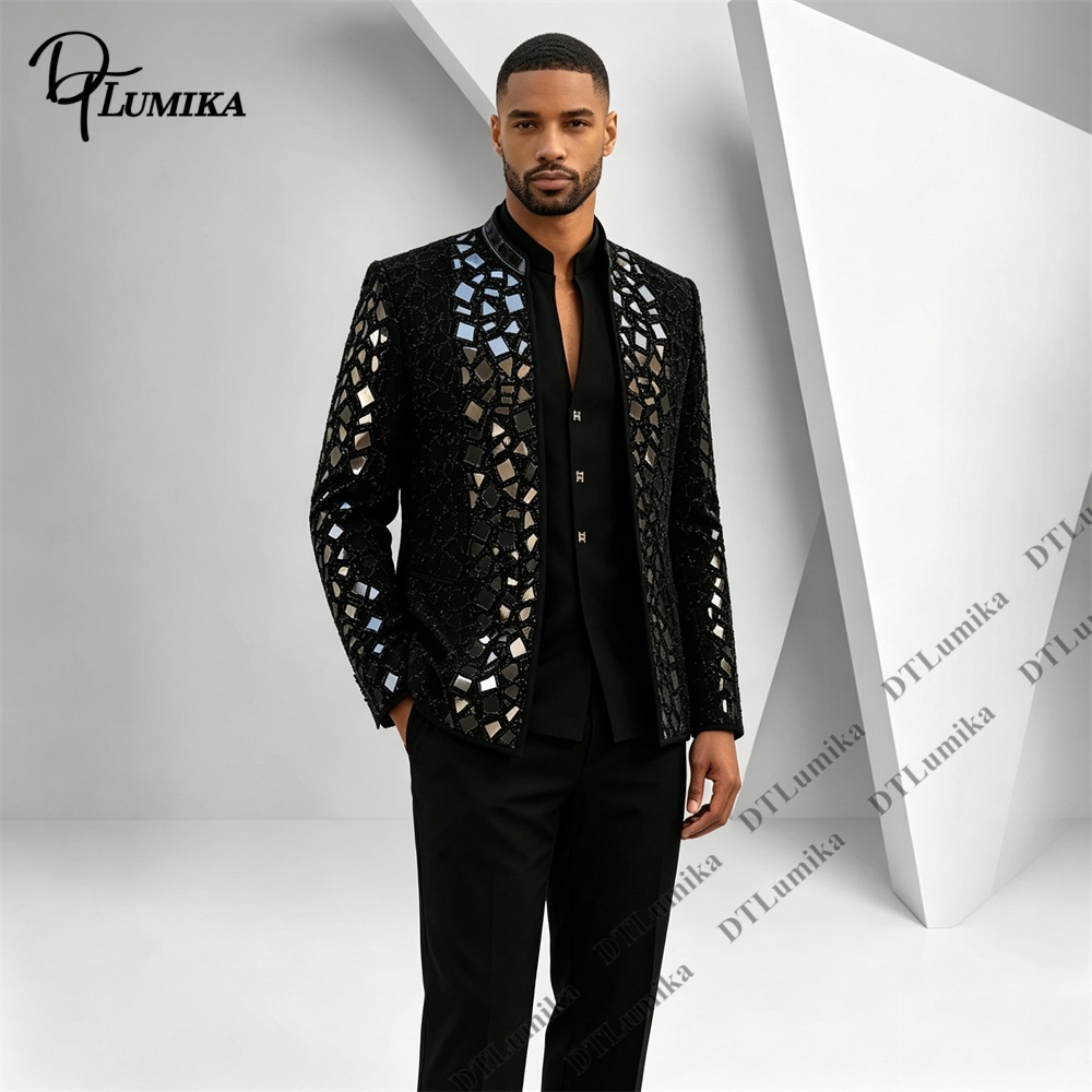 Męski czarny garnitur z mandar – Men Formal Wear With Blazer recenzja i cena