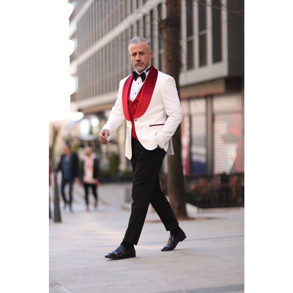 Czerwono-białe męskie smokingi – Men Formal Wear Modern recenzja i cena