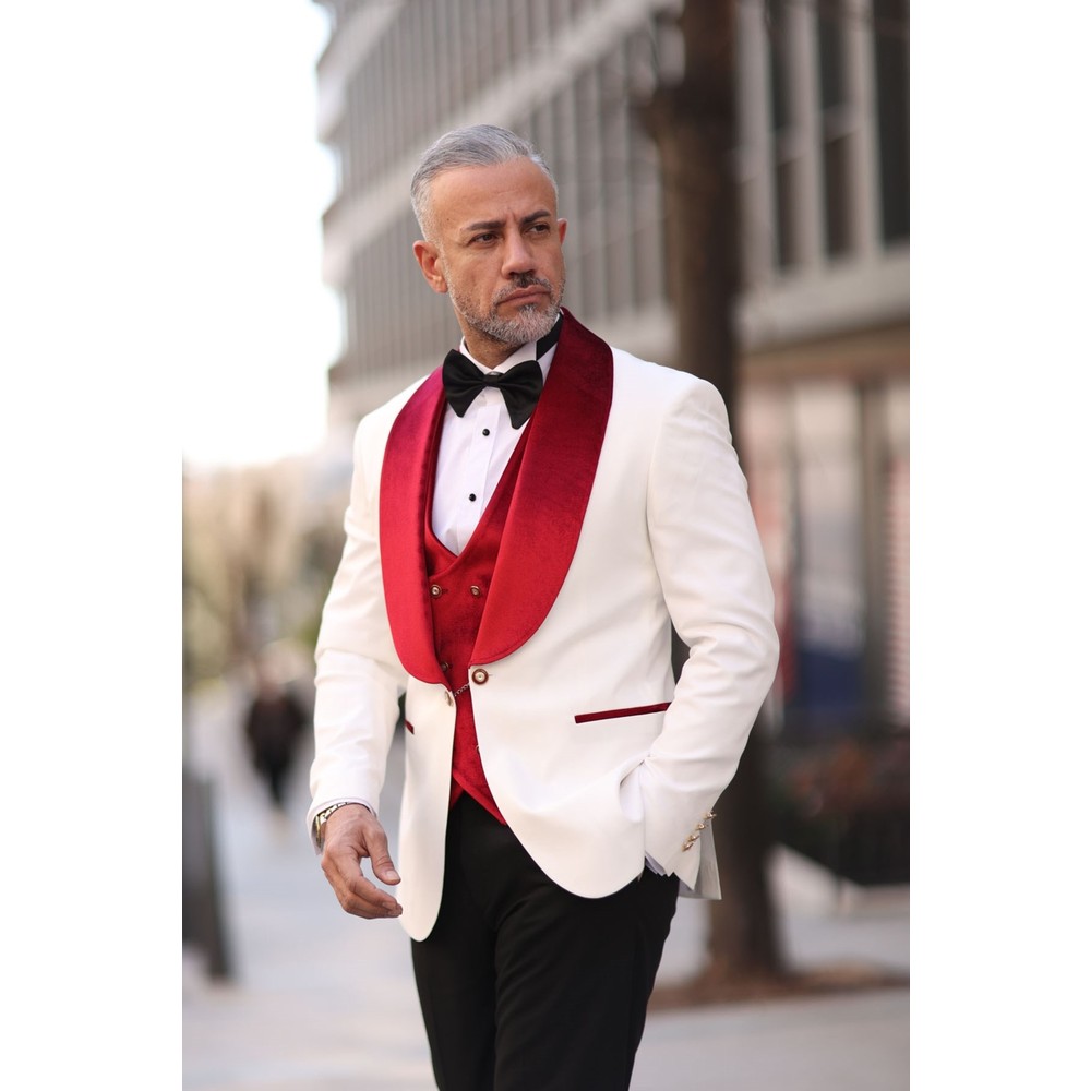 Czerwono-białe męskie smokingi – Men Formal Wear Modern recenzja i cena