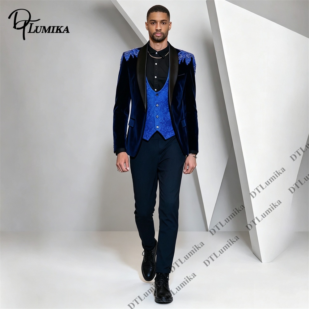 Męski garnitur welurowy 3-częś – Men Formal Wear With Blazer recenzja i cena