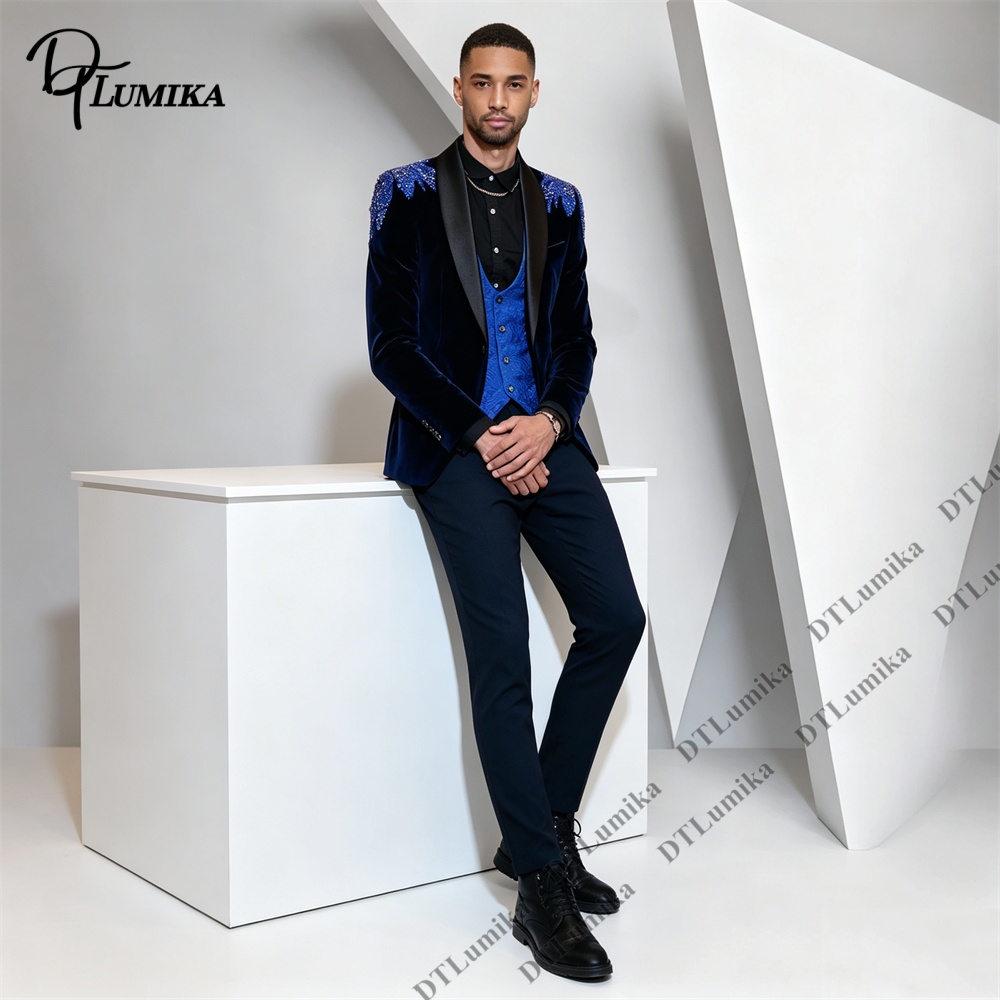 Męski garnitur welurowy 3-częś – Men Formal Wear With Blazer recenzja i cena