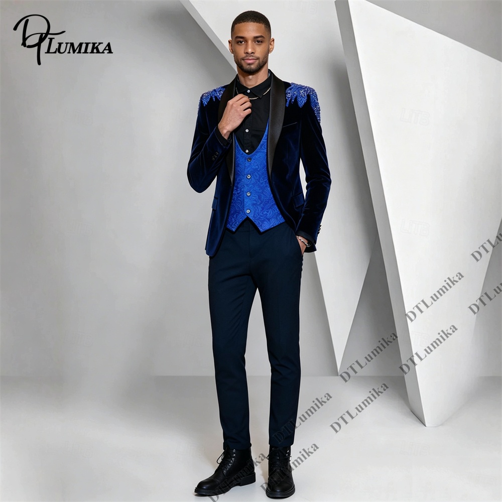 Męski garnitur welurowy 3-częś – Men Formal Wear With Blazer recenzja i cena