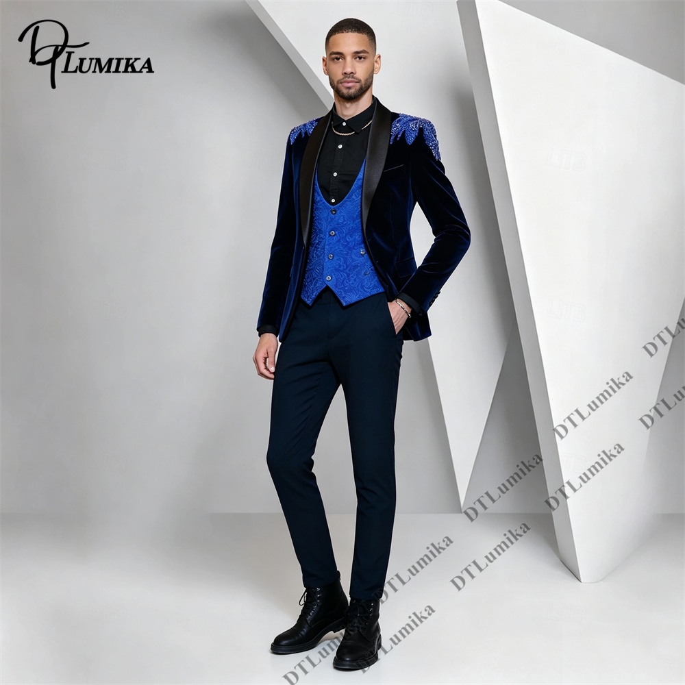 Męski garnitur welurowy 3-częś – Men Formal Wear With Blazer recenzja i cena